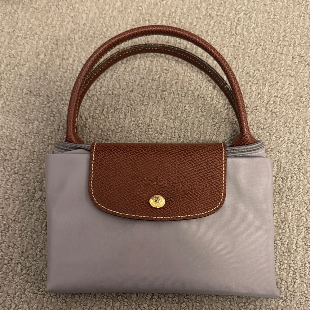 Longchamp  Gray Bag with Brown Leather Trim